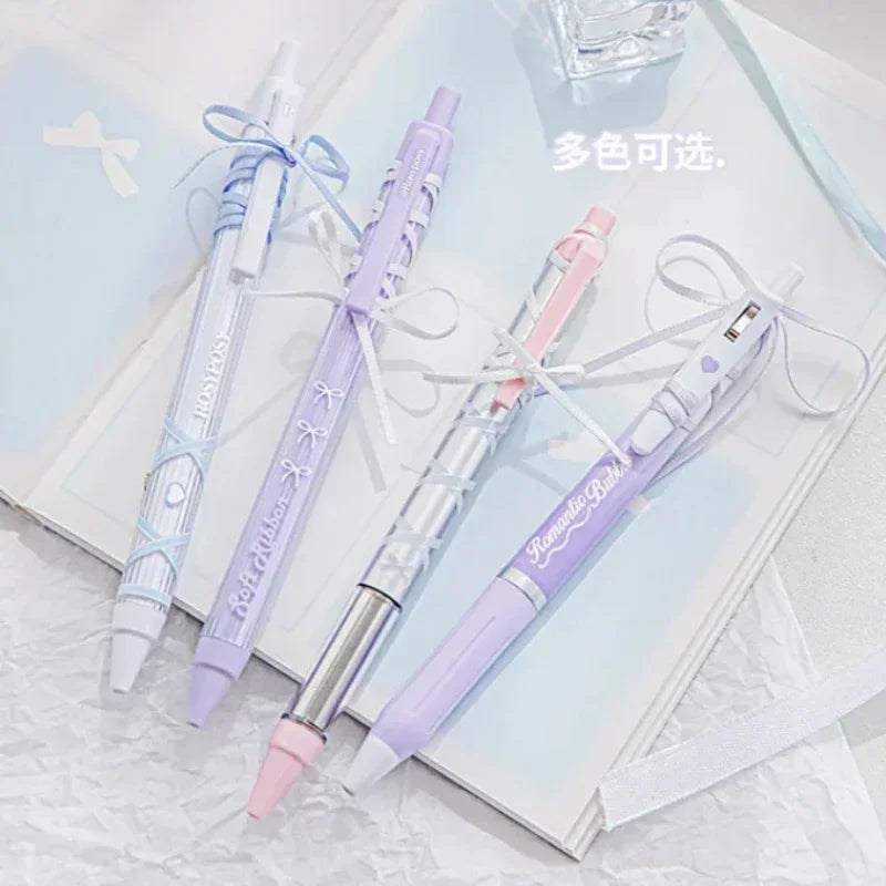 4pcs/box Sweet Ballet Series Gel Pen for Girl Chic Korean Pink Blue Color Bow Stationery Student Cute Gel Pens Writing-faithfullyfocusd