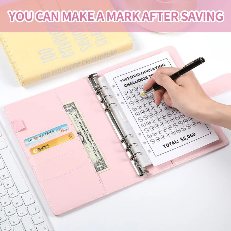 Multicolor minimalist Loose-leaf 100 Days Save Money Challenge Cash Envelope Savings Book-faithfullyfocusd