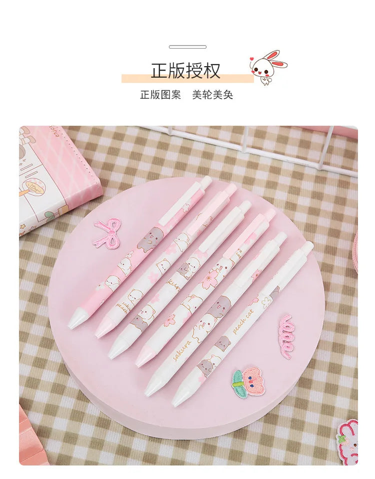 2 Pcs Pink Sakura Cat Press Gel Pen 0.5mm Kids Student Writing Pens black ink-faithfullyfocusd