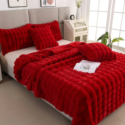 Luxury Soft Faux Fur Throw Blanket Fuzzy Plush Bedspread on the bed plaid sofa cover blankets and throws for living room bedroom-faithfullyfocusd