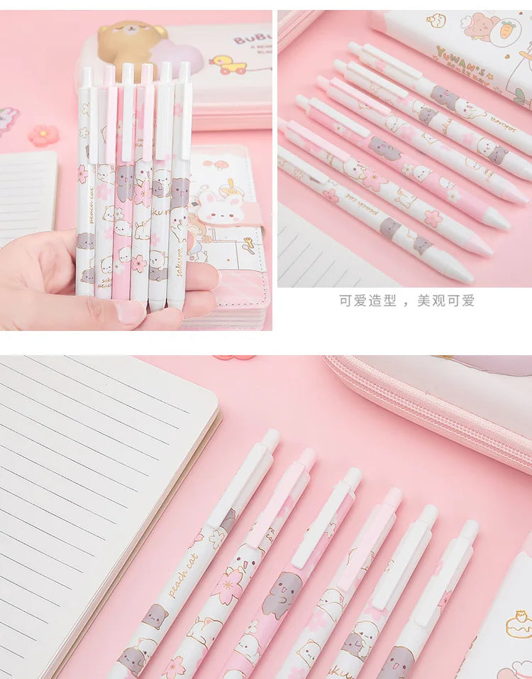 2 Pcs Pink Sakura Cat Press Gel Pen 0.5mm Kids Student Writing Pens black ink-faithfullyfocusd