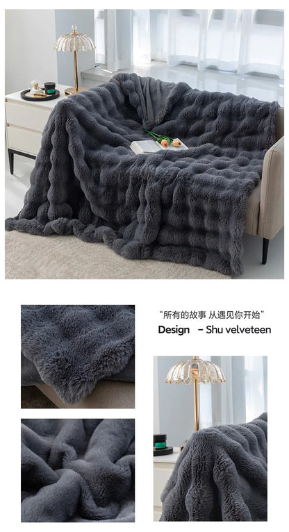 Luxury Rabbit Plush Blanket Winter Autumn Comfortable Blankets Office Air Conditioning Leisure Blanket Thickness Sofa Cover-faithfullyfocusd