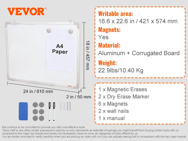 VEVOR Rolling Magnetic Whiteboard Double-Sided Mobile Whiteboard 360° Reversible Adjustable Height Dry Erase Board for School-faithfullyfocusd