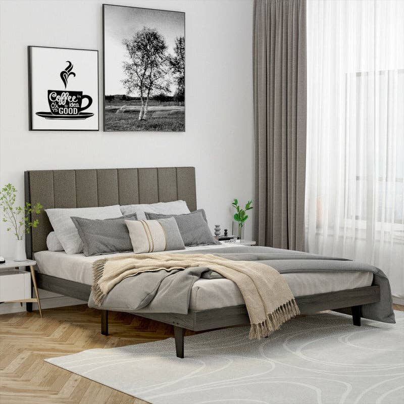 ShipItFurniture - Queen Size Upholstered Bed Frame with Tufted Headboard - faithfullyfocusd