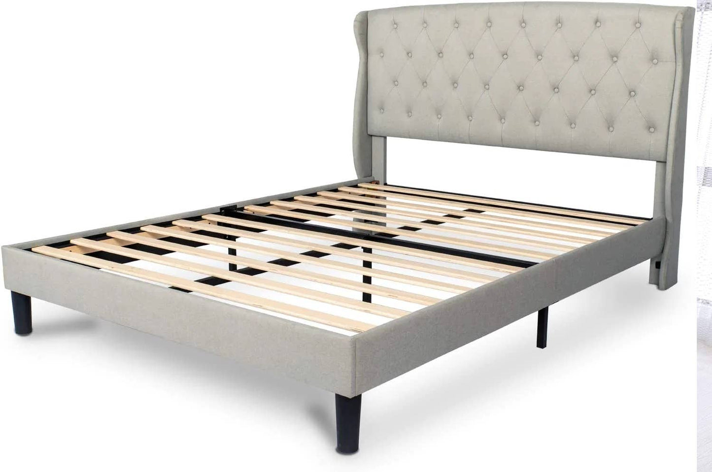 Above Edge - Queen Platform Bed Frame With Upholstered Fabric Headboard