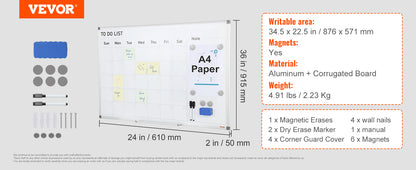 VEVOR Rolling Magnetic Whiteboard Double-Sided Mobile Whiteboard 360° Reversible Adjustable Height Dry Erase Board for School-faithfullyfocusd