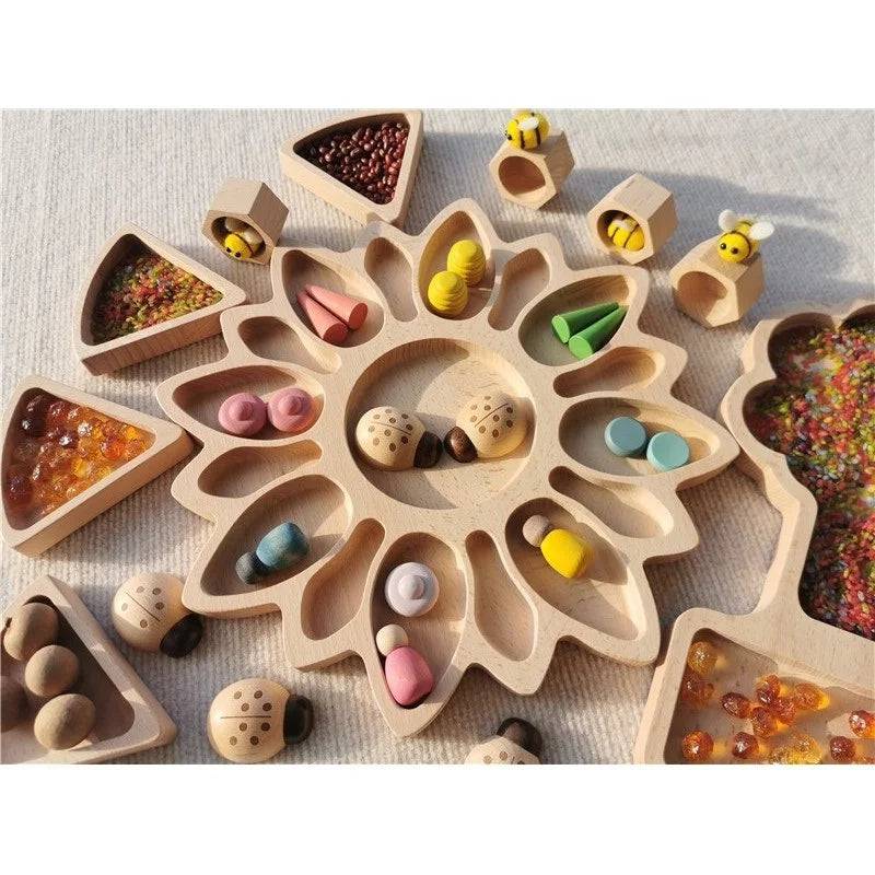 Wooden Montessori Sensory Toy Set Nature Sorting Trays-faithfullyfocusd